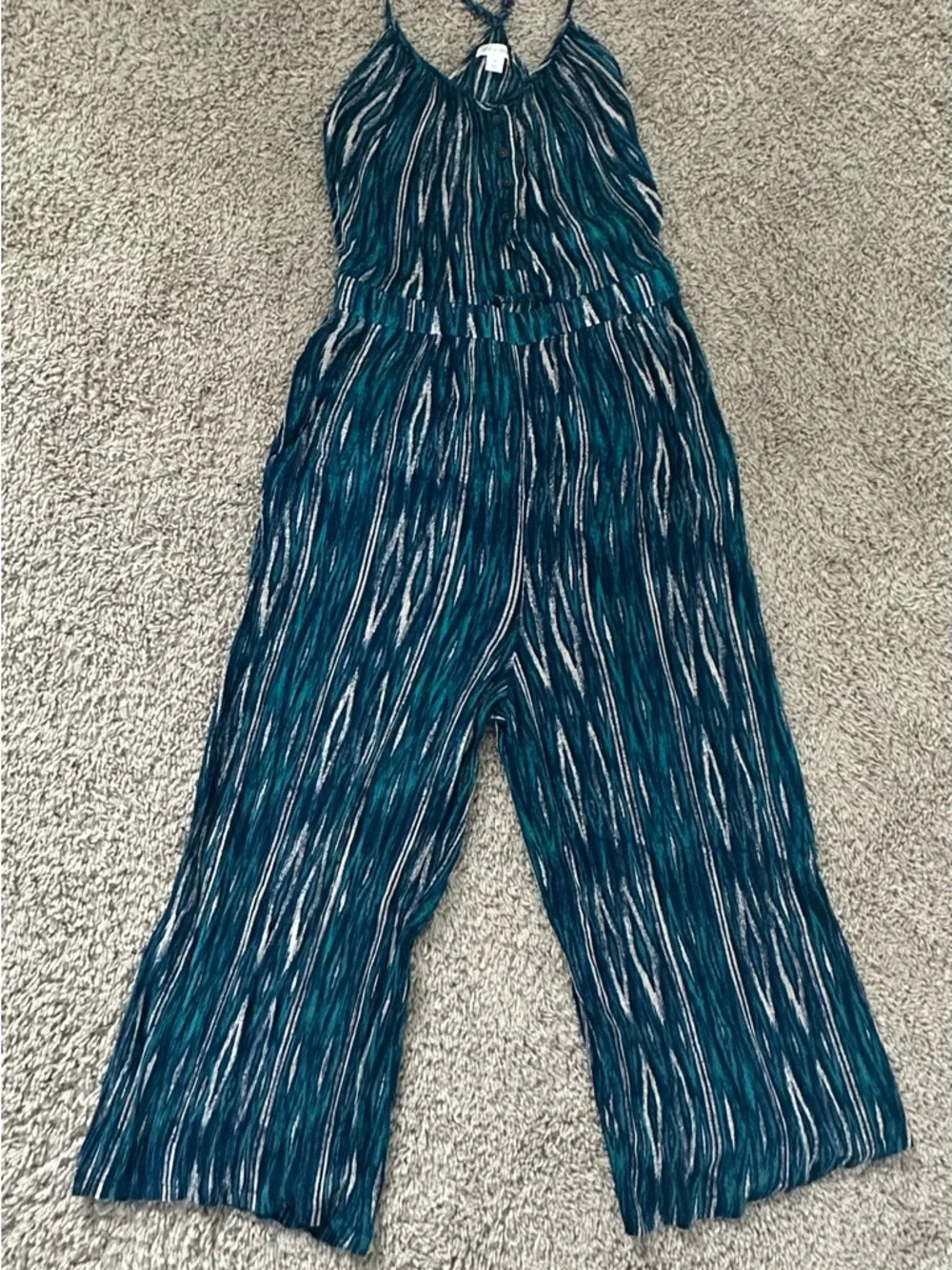 Xhilaration Teal Striped Cropped Wide-Leg Jumpsuit - Picture 2 of 6